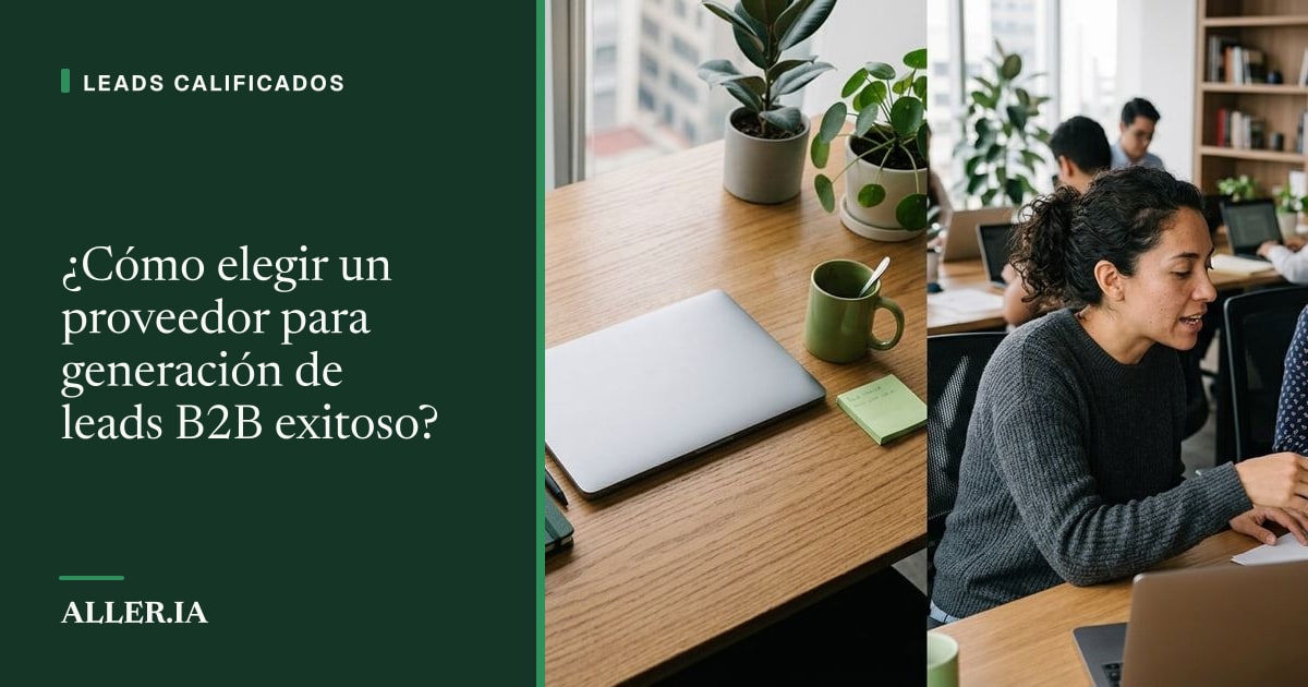 El título «¿Cómo elegir un proveedor para generación de leads B2B exitoso?» sobre una foto hecha con IA.